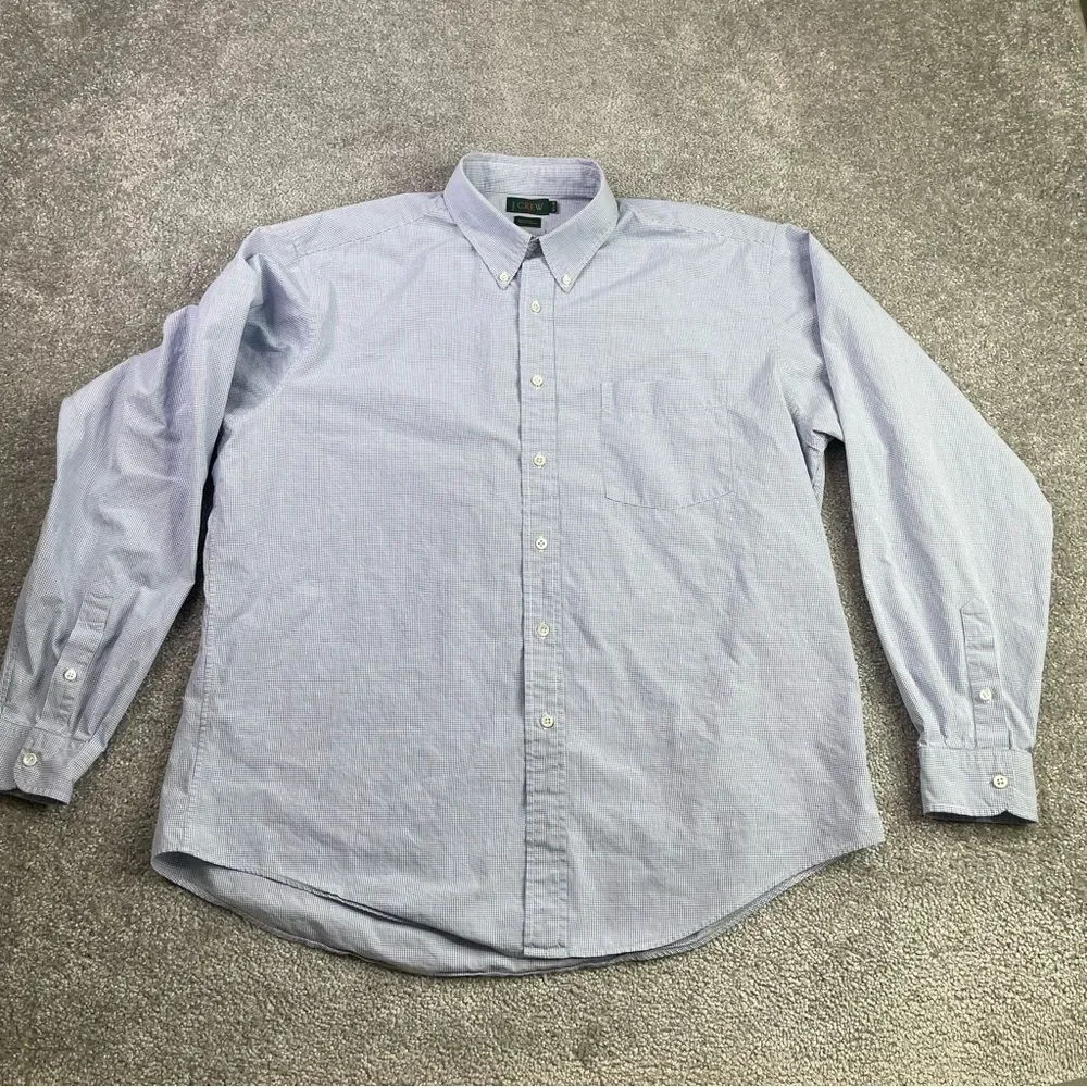 Vintage J.Crew Button Down Shirt Mens 16 1/2 Blue Micro Check Cotton Oxford ‘90s